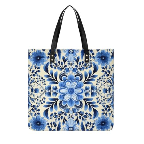 Grand sac fourre-tout de voyage bleu en cuir pour femme, format 39x39cm