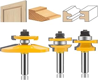 LEATBUY 3 PCS Router Bit Set 1/2-Inch Shank, Round Over Raised Panel Cabinet Door Ogee Rail and Stile Router Bits, Woodworking Wood Cutter, Carbide CNC Router(1/2-Double)