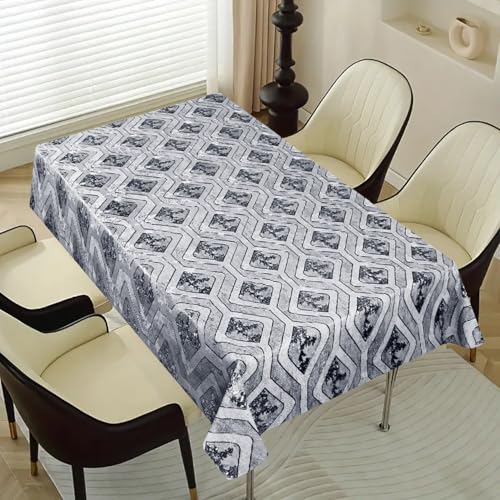 Image of Dakshya Industries PVC Waterproof Withoutlace Dining Table Cover (Size - 54X78 Inch) Rectangle 6 Seater Heat Rasistant, Silver