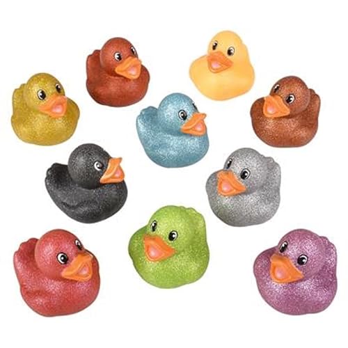 Zugar Land Colorful Glitter Rubber Duckies (2") Assorted Neon Color Squeaky Ducks Ducky Duck (6 Pack)