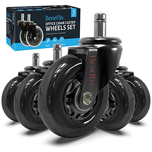 Beneflix set of 5 Office chair wheels replacement rubber chair casters for hardwood floors and carpet