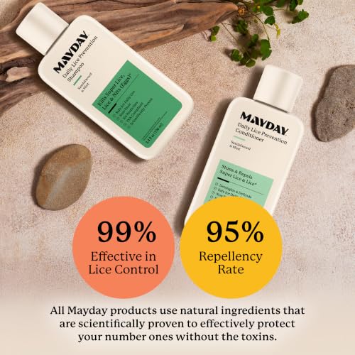 Image of MAYDAY Daily Lice Routine, 3.4oz Shampoo & Conditioner, Sandalwood & Mint | Travel, Non-Toxic & Pesticide-Free, Scientifically Proven Lice, Super Lice & Nits, All Hair Types, Hair & Scalp Wellness