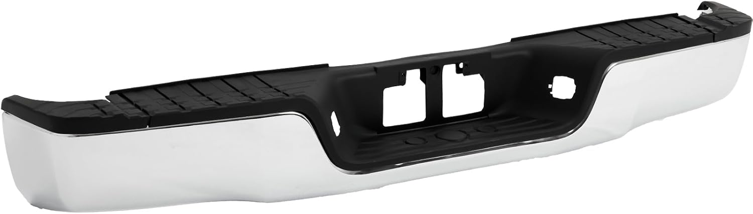 Rear Steel Step Bumper Assembly for 2007-2013 Toyota Tundra with/without Park Sensor Holes Chrome Back Bumper,with Pads Brackets and License Plate Lights