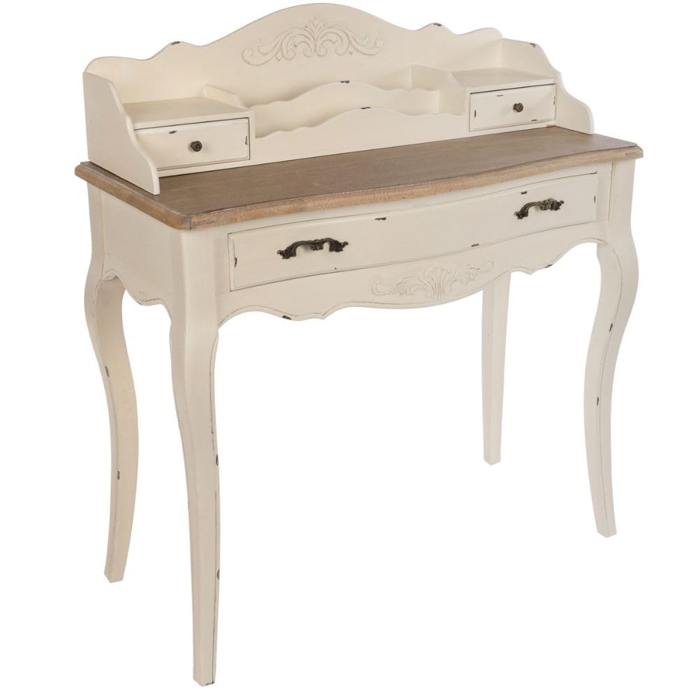 Romantischer Schreibtisch Versailles 90cm antik-Weiss braun Sekretär Shabby-Chic Schubladen Bicolor