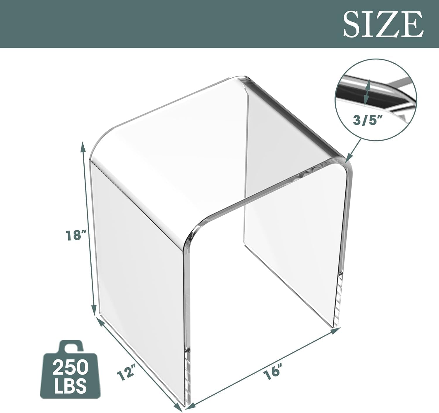 Acrylic Side Table, Clear End Table with Waterfall Edges, Acrylic Nightstand for Livingroom Small Spaces Bedroom