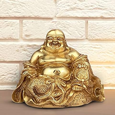 Artvarko Feng Shui Happy Man Laughing Buddha Sitting Brass Statue Idol for Attracting Money Wealth Prosperity Financial Good Luck Cover