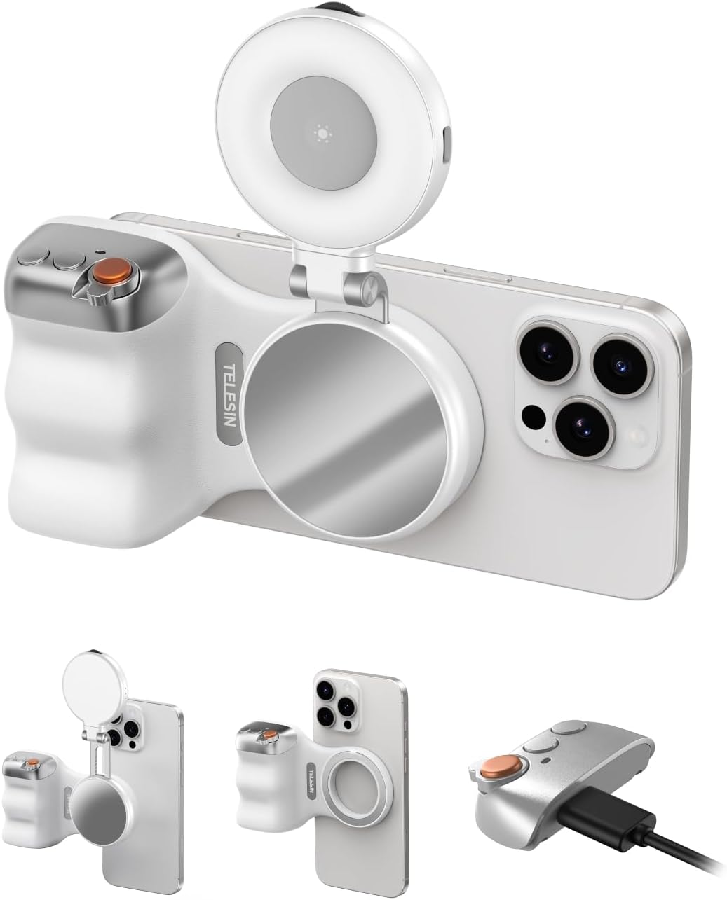 TELESIN Fun Shot Magnetic Phone Camera DSLR Style Shutter Grip+ TELESIN C03 Magnetic Phone Selfie Light