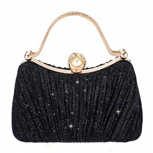 Image of Comeon Clutch Purses for Women Pleated Bling Sequin Evening Bag with Handle | Sparkle Evening Handbags with Removable Chain, Bridal Wedding Crossbody Bag, Elegant Party Prom Formal Purse for Cocktail
