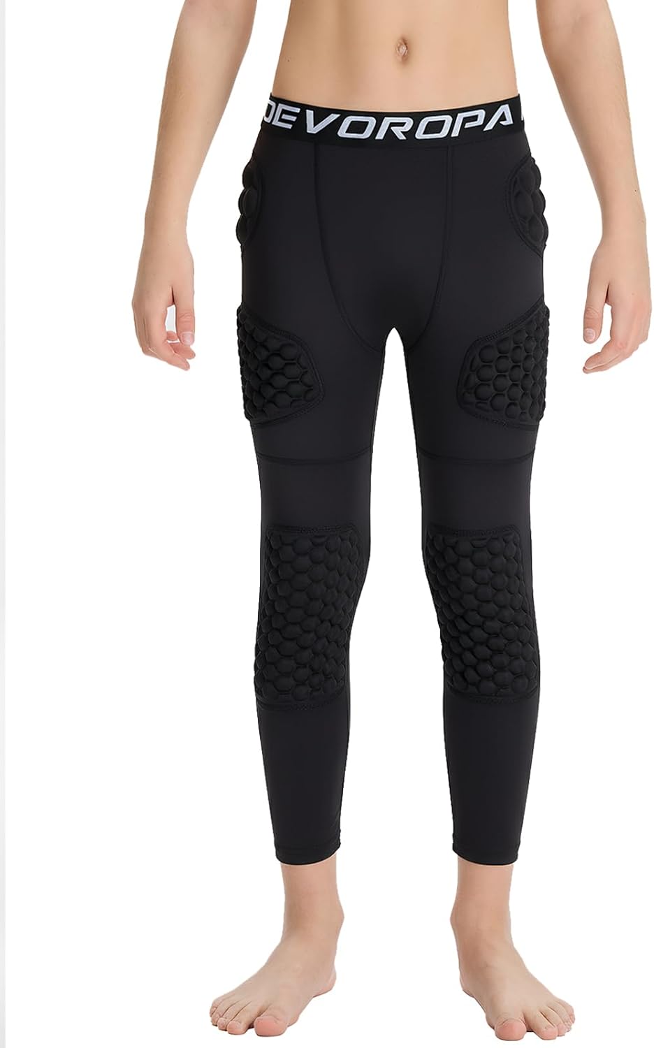 DEVOROPA Youth Boys 7 Pads Football Girdle with Cup Pocket 3/4 Compression Pants Knee Pads Integrated Hip Tailbone Thigh Pads - Image 2
