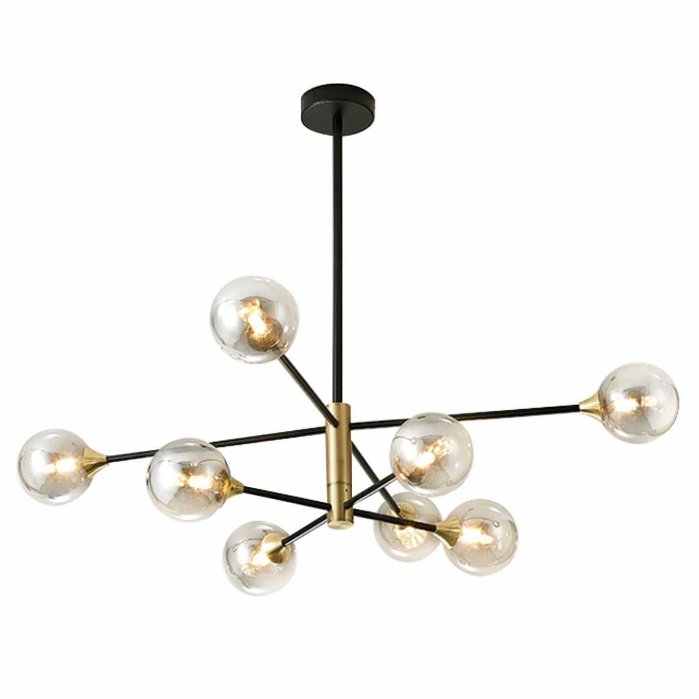 BOKT Black Gold Chandelier Pendant Light Mid Century Modern Sputnik Chandelier Light Fixture Globe Flush Mount Ceiling Light Amber Glass Ball