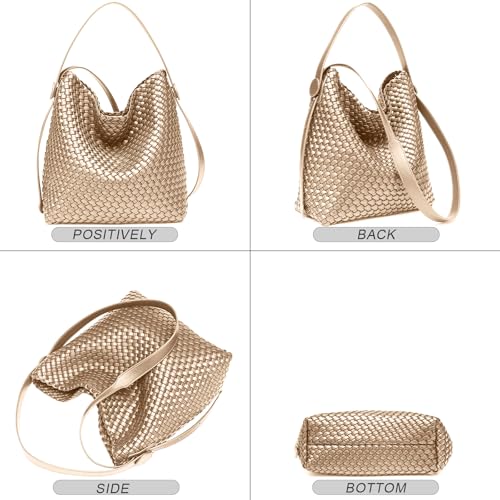 Image of Large Woven Tote Bag Vegan Leather Shoulder Bag for Women Fashion Travel Shopper Bag Top Handle Handbag and Purse