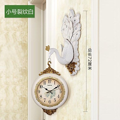 OLILEIO European Peacock Clock Clock Double Living Room Fashion Watches Creative Modern Wall Silent Watch,20 Inches,Crack White Total Length 72Cm