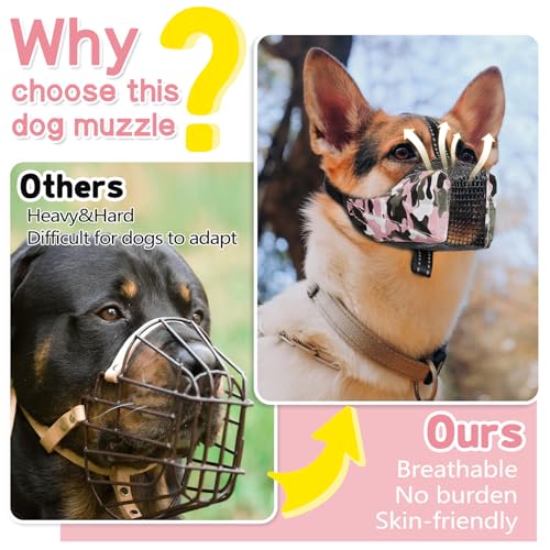 Image of Dog Muzzle, Soft Mesh No Barking Pet Muzzles for Small Medium Large Sized Dogs, Breathable Drinkable Dog Mouth Guard Adjustable Puppy Muzzle to Prevent Dogs Biting Chewing and Licking, Pink