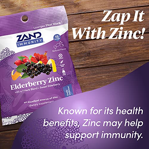 Zand Herbalozenge Elderberry Zinc | Good-For-You Lozenges For Dry Throats | No Corn Syrup, No Cane Sugar, No Colors | 1 Bag, 15 Lozenges #TOP2