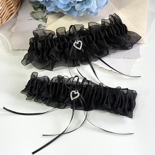 Image of Ting&Cecilly Lace Wedding Garters for Bride Pearl Stretch Prom Garter, Women Wedding Bridal Legs Garter Set