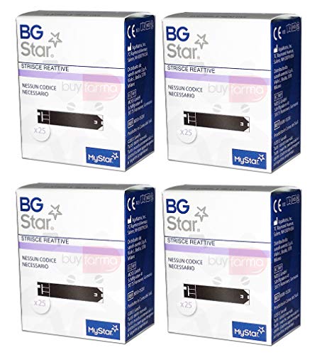 Buyfarma Promo Pack - 4 x Sanofi BgStar 25 reactiestrepen ter controle van bloedsuiker, 100 teststrips + verrassing