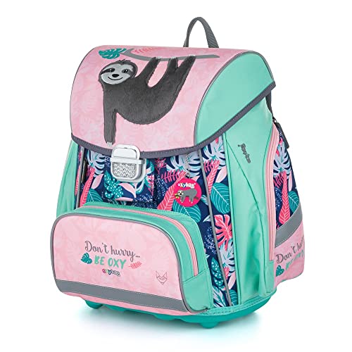 OXY BAG Borsa per la scuola Premium Sloth bradipo, verde, rosa, Taglia unica