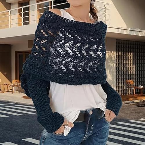 Sweater Scarf with Sleeves for Women, Double Sleeves Scarfs, Women's Knitted Double Sleeve Scarf2