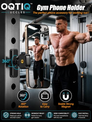 Image of OQTIQ SUCGLES Gym Magnetic Phone Holder, 360 Adjustable Strong Magnetic Mobile Mount, Tripod & Fill Light Compatible, Universal Workout Phone Holder for Gym Equipment, Fitness & All Smartphones