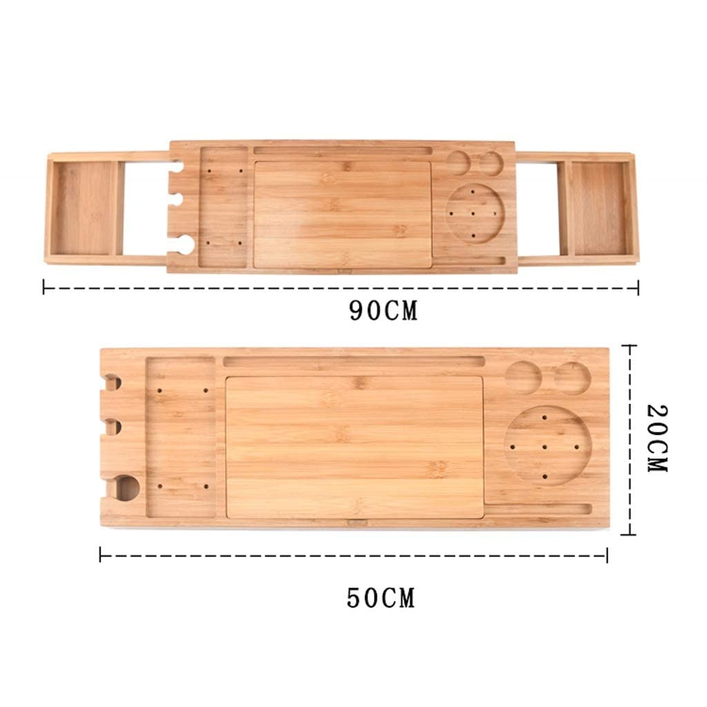 Bandeja de baño Bandeja de baño de madera extensible con espejo - Bandeja de baño ajustable Organizador de estante para bañera Mesa de baño para libro Teléfono Tablet Vela Soporte para copa de vino -