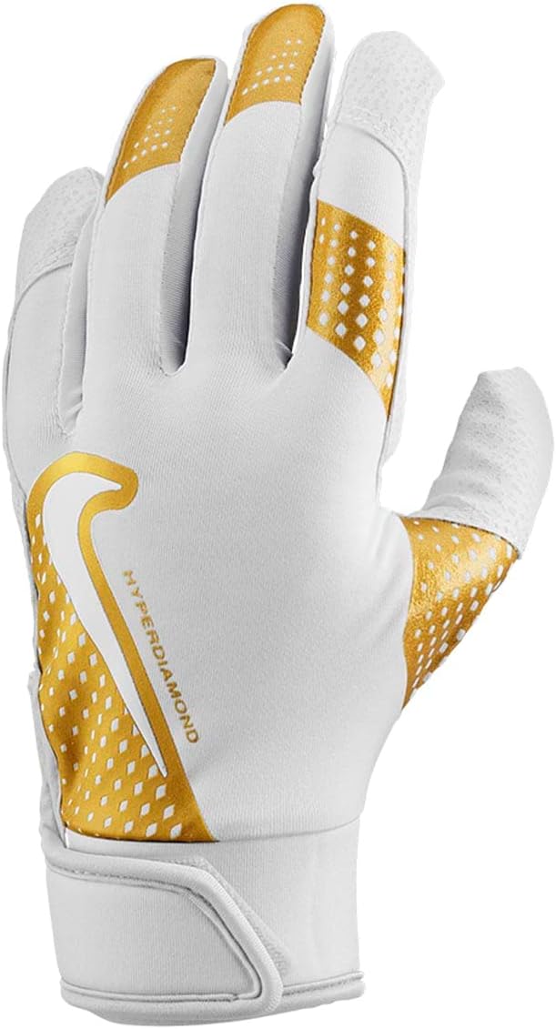 Nike Adult Hyperdiamond 2.0 Batting Gloves White | Gold | White Medium
