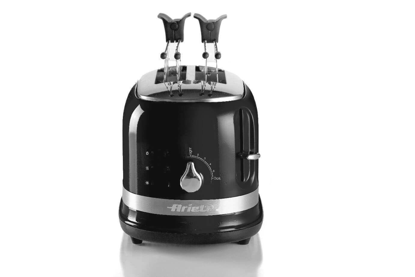 Ariete 149 Tostadora 2 rebanadas moderna con pinzas, expulsión automática, cajón recogemigas, función descongelación y calentamiento, 6 niveles de tostado, 800 W, negro