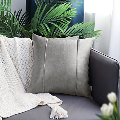 Image of BRAWARM Pack of 2 Cozy Throw Pillow Covers Cases for Sofa Couch Home Decoration Solid Dyed Striped Soft Chenille with Piping 24 X 24 Inches Coffee
