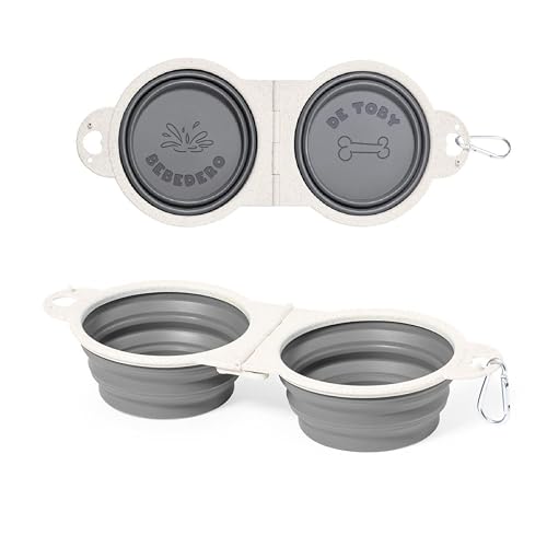 DEREGALOOS Comedero Perro Doble Plegable Personalizado con Nombre. Bowl Portátil para Agua y Comida…
