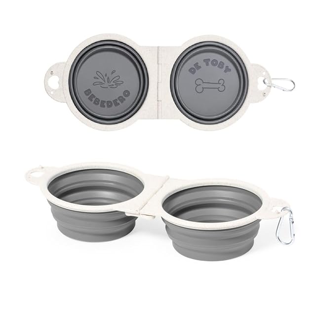 DEREGALOOS Comedero Perro Doble Plegable Personalizado con Nombre. Bowl Portátil para Agua y Comida…