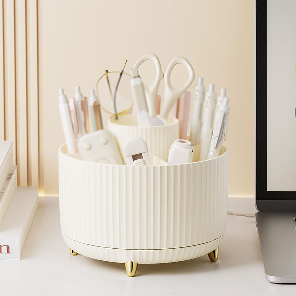 Circular rotating pen holder with large capacity desktop stationery storage box, children's desk light luxury