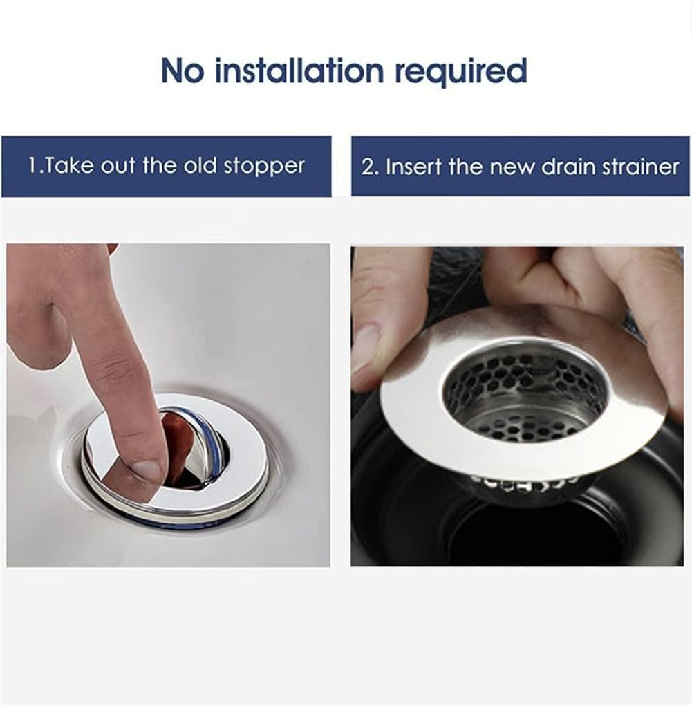 Colador de fregadero de baño (paquete de 2), cubierta de drenaje de bañera, colador de drenaje para lavabo, colador de pelo para lavabo, lavabo de RV, filtro de drenaje de acero inoxidable 5