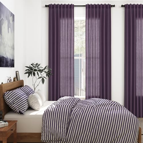 Image of Nanspring Plum Linen Curtains 84 Inch Length 2 Panels Set for Living Room Rod Pocket Back Tab Light Filtering Window Drapes for Bedroom Dining Room Protect Privacy Country Farmhouse Decor 52x84