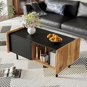 Lcoho 90 cm Schwarzer Couchtisch Holzfarben