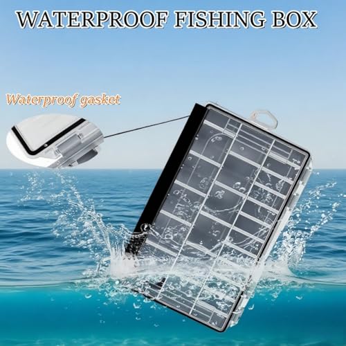 Image of Fishing Tackle Box,3700 Waterproof Tackle Tray With 20 Removable Dividers, Clear Lure Organizer For Swimbaits, Hooks And Terminal Tackle Storage(Black)