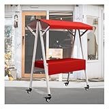 Portab Klappbarer Verkaufstisch mit Rollen, gestreifter Rand, ideal für Straßenverkäufer, Marktverkauf, Messen (Rot, 130 x 60 x 200 cm)