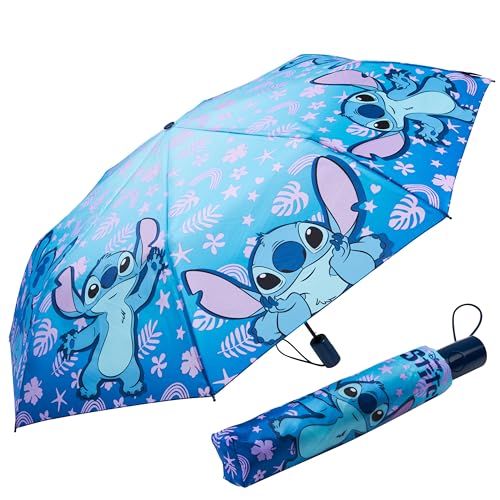 Disney Stitch Automatic Umbrella for Kids Teens Adults Folding Telescopic Umbrella Lightweight Travel School Gifts for Kids (Blue Stitch)