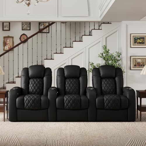 Weilianda Home Theater Seating, Full Grain Nappa Leather Movie Room Sofa