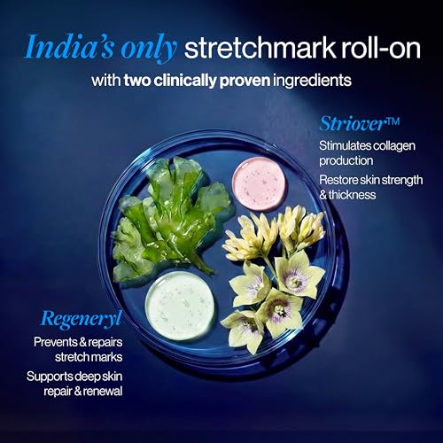 Image of Be Bodywise Anti Stretch Mark Roll-On Serum 50 ml | With Regeneryl, STRIOVER & Bakuchiol Oil | Fades & Reduces Stretch Marks, Hydrates & Stimulates Collagen Production | Non-sticky & Non-messy