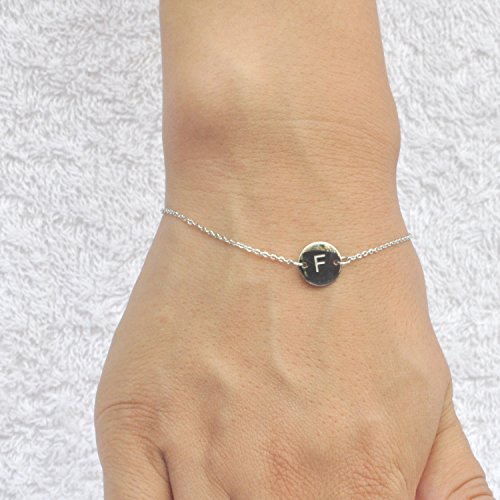 Image of HUAN XUN Stainless Steel Engraved Initial Bracelet Adjustable, 7.87 inch