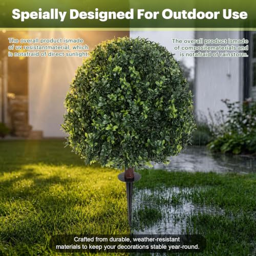 26.5" Artificial Boxwood Topiary Balls Set of 2, UV Resistant Porch Decor - image 7