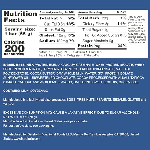 Image of Barebells Protein Bars Chocolate Dough - 12 Count, Pack of 2 - Protein Snacks with 20g of High Protein - Low Carb Protein Bar with 1g of Total Sugars - Perfect on The Go Low Carb Snack & Breakfast Bars