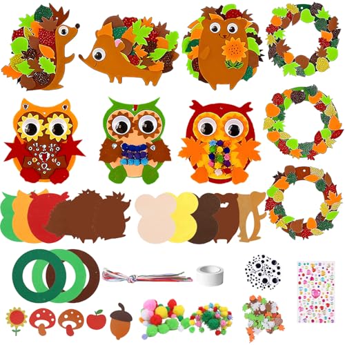 Augesak 9 Stück Bastelset Herbst Kinder, Igel Eule Kränze Basteln Herbst,...