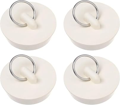 4 Pcs Rubber Drain Stopper Fits 1-5/8 Inch to 1-3/4 Inch,Bathtub Sink Stopper Drain Plug with Hanging Ring for Bathtub, Kitchen and Bathroom White