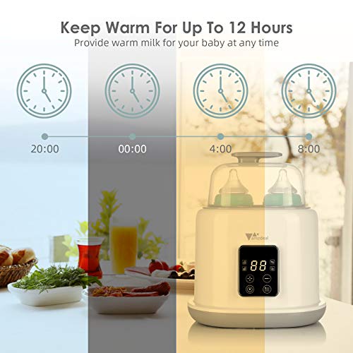 Double Bottle Warmer, Amzdeal 6 in 1 Baby Bottle Warmer & Steri-li-zer with LED Display Timer, Ultra-Fast Heating,Defrost, Touchscreen Smart Thermostat Warmer for Food Milk Heating, BPA Free - Thumbnail 6