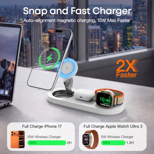 Foldable 3 in 1 Wireless Charging Station for Apple Magsafe Charger Stand - image 2