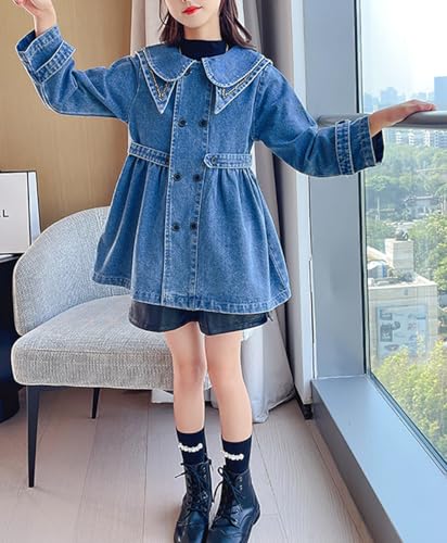 ASHER FASHION Girls Jean Jacket Ruffle Waist Denim Jackets Lapel Button Down Jeans Coat Cute Long Sleeve Fall Clothes2