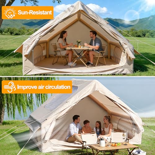 All-Season Inflatable Camping Tents with Skylight and Stove Opening - Quick Setup, Waterproof Oxford Cloth, Ideal for 4-6 People Glamping - Image 3