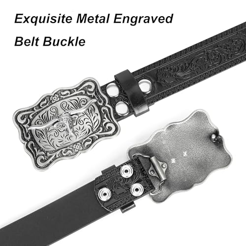Image of Western-Cowboy-Leather-Belts for Women Turquoise-Oval-Buckle Embossed Belt