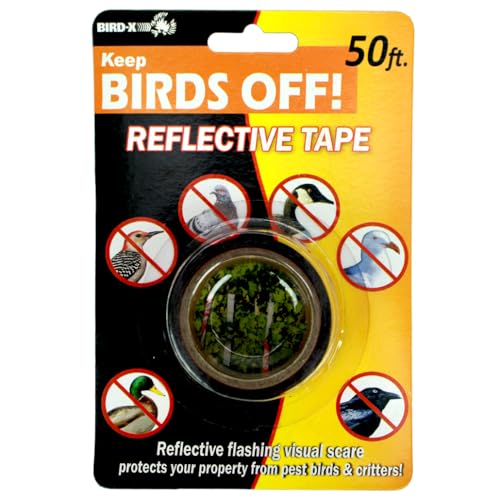 Bird-X Reflective Tape, Flashing Bird Scare Tape, Iridescent Red Tape for Multi-Sensory Attack, Easy to Install, 1
