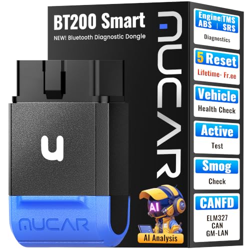 MUCAR BT200 Smart AI-Assisted OBD2 Scanner Bluetooth, OIL TPMS BRAKE BMS SAS Reset with Engine/TMS/ABS/SRS System for iOS & Android, Vehicle Health Check, Smog Check, Active Test, Lifetime Free Update